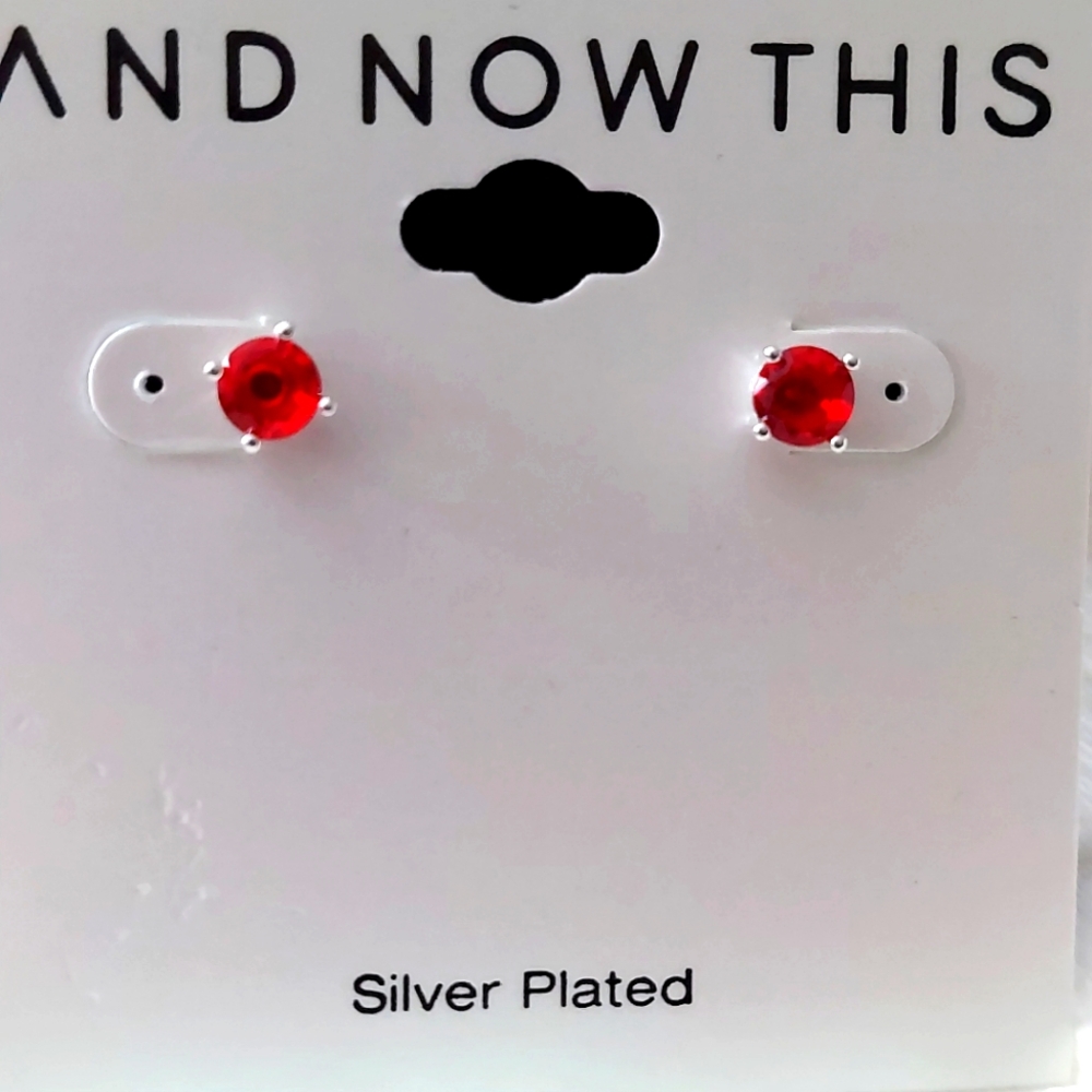 Bright Red Glass Stud Earrings